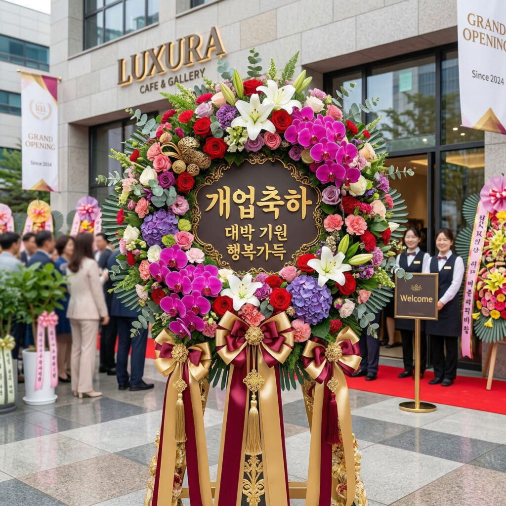 개업축하화환 추천 가이드 | 종류별 가격 비교와 센스 있는 리본 문구 모음 grand opening celebration flower stand with vibran 1773817940801
